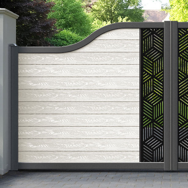 Classic Cubed Curved Top Driveway Gate - Light Stone - Middle Screen
