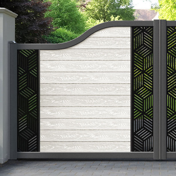 Classic Cubed Curved Top Driveway Gate - Light Stone - Middle & End Screen