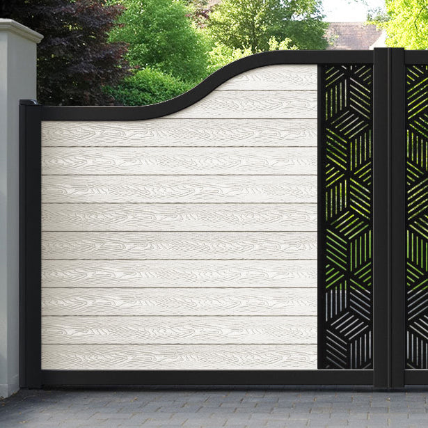 Classic Cubed Curved Top Driveway Gate - Light Stone - Middle Screen