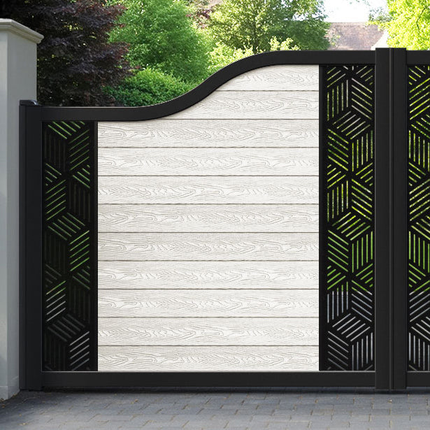 Classic Cubed Curved Top Driveway Gate - Light Stone - Middle & End Screen