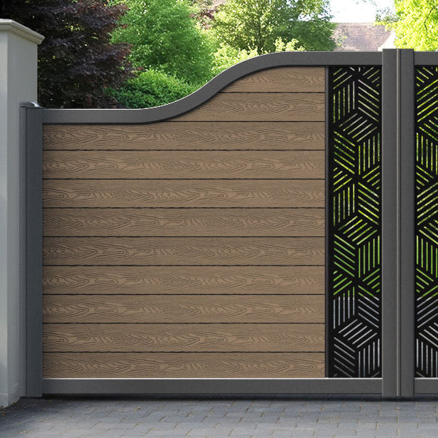 Classic Cubed Curved Top Driveway Gate - Teak - Middle Screen