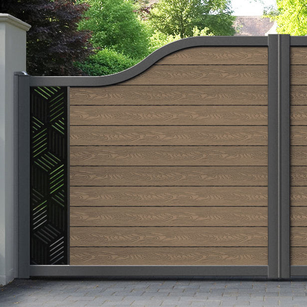 Classic Cubed Curved Top Driveway Gate - Teak - End Screen