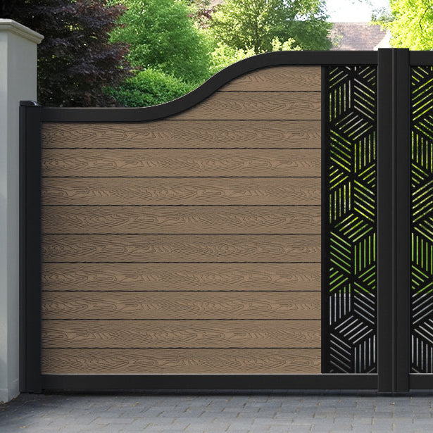 Classic Cubed Curved Top Driveway Gate - Teak - Middle Screen