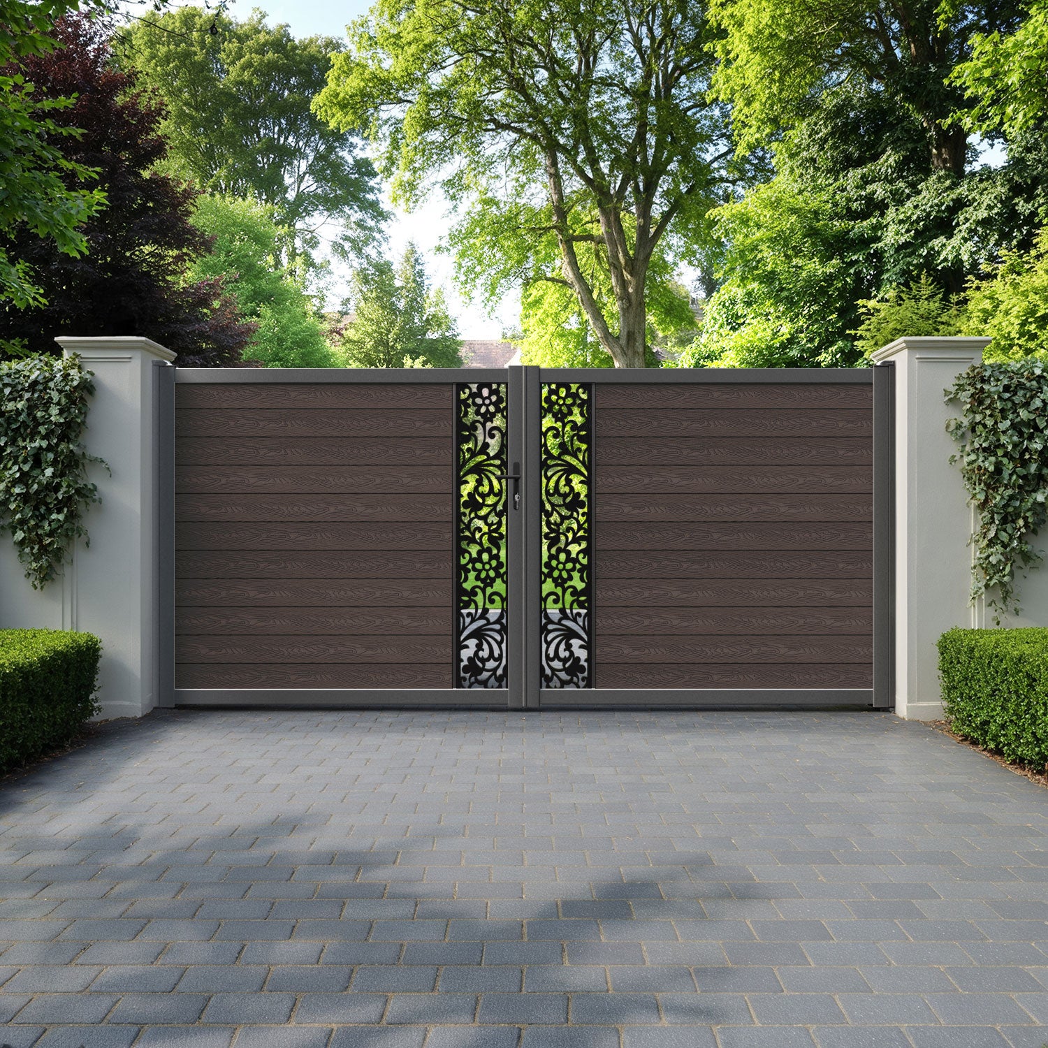 Classic Eden Straight Top Driveway Gate - Mid Brown - Middle Screen