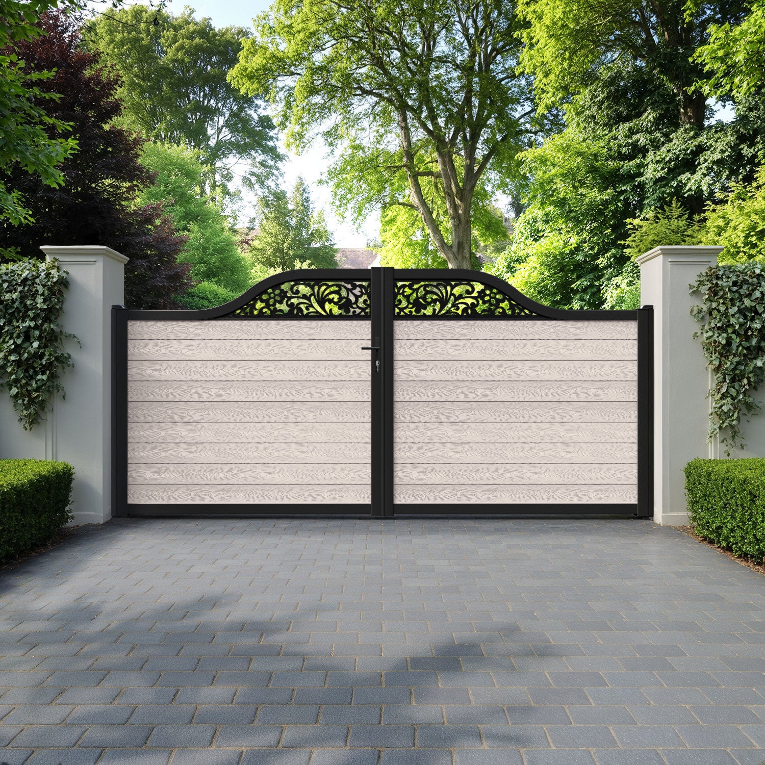 Classic Eden Curved Top Driveway Gate - Mid Stone - Top Screen