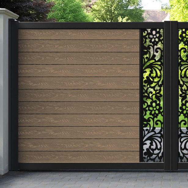 Classic Eden Straight Top Driveway Gate - Teak - Middle Screen