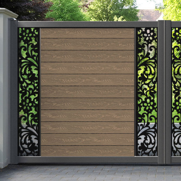 Classic Eden Straight Top Driveway Gate - Teak - Middle & End Screen