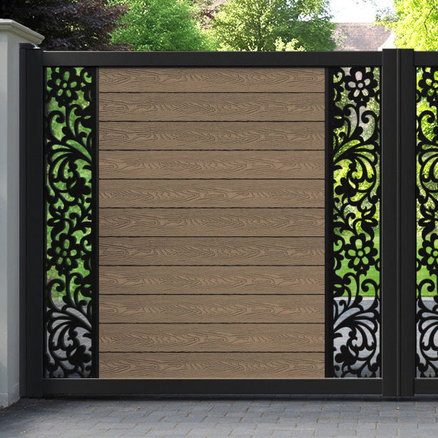 Classic Eden Straight Top Driveway Gate - Teak - Middle & End Screen