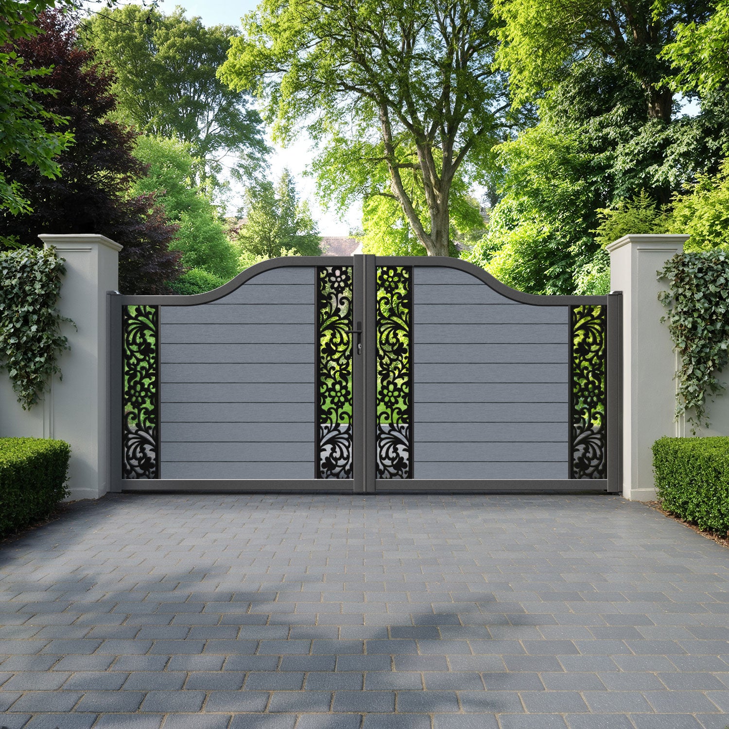 Fusion Eden Curved Top Driveway Gate - Anthracite - Middle & End Screen
