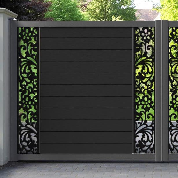 Fusion Eden Straight Top Driveway Gate - Black - Middle & End Screen