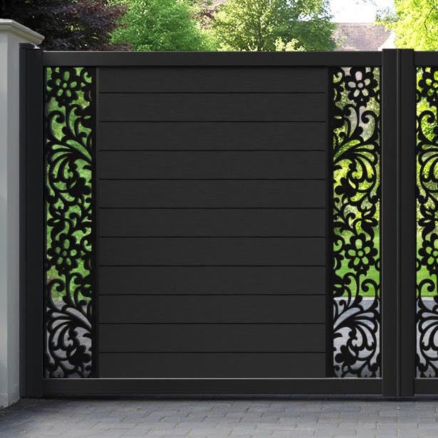 Fusion Eden Straight Top Driveway Gate - Black - Middle & End Screen