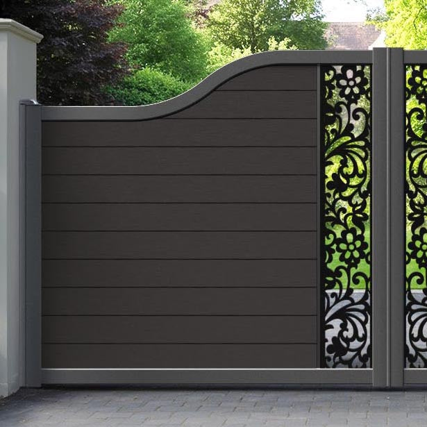 Fusion Eden Curved Top Driveway Gate - Dark Oak - Middle Screen