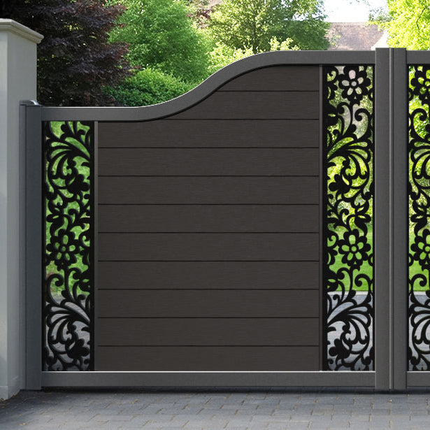 Fusion Eden Curved Top Driveway Gate - Dark Oak - Middle & End Screen
