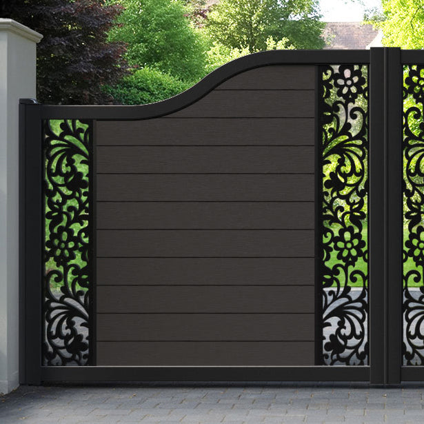 Fusion Eden Curved Top Driveway Gate - Dark Oak - Middle & End Screen