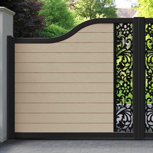 Fusion Eden Curved Top Driveway Gate - Light Oak - Middle Screen