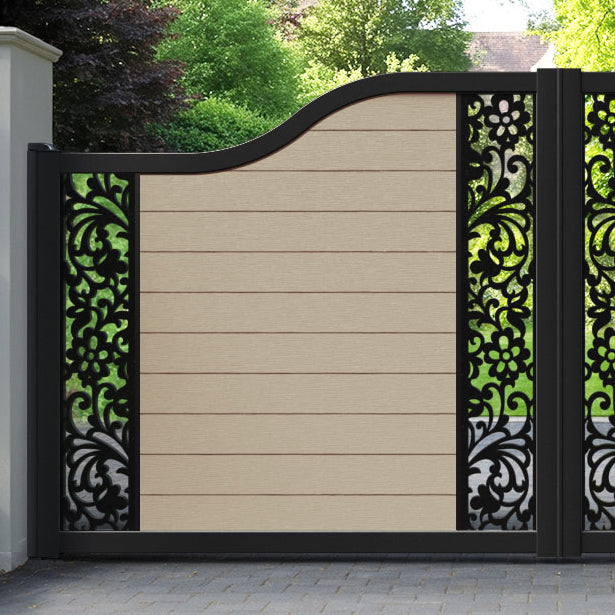 Fusion Eden Curved Top Driveway Gate - Light Oak - Middle & End Screen
