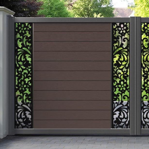 Fusion Eden Straight Top Driveway Gate - Mid Brown - Middle & End Screen