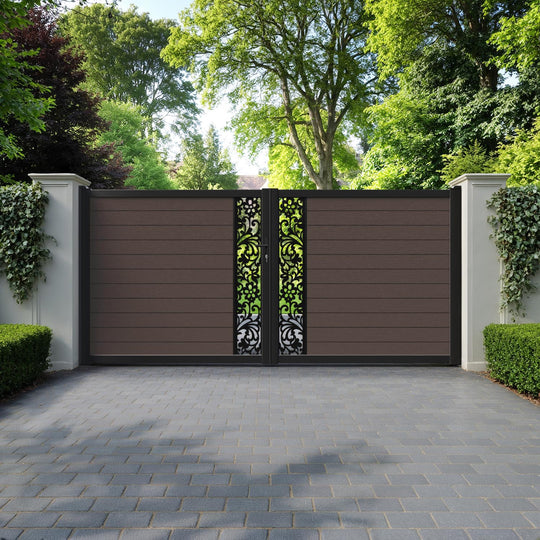 Fusion Eden Straight Top Driveway Gate - Mid Brown - Middle Screen