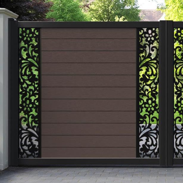 Fusion Eden Straight Top Driveway Gate - Mid Brown - Middle & End Screen