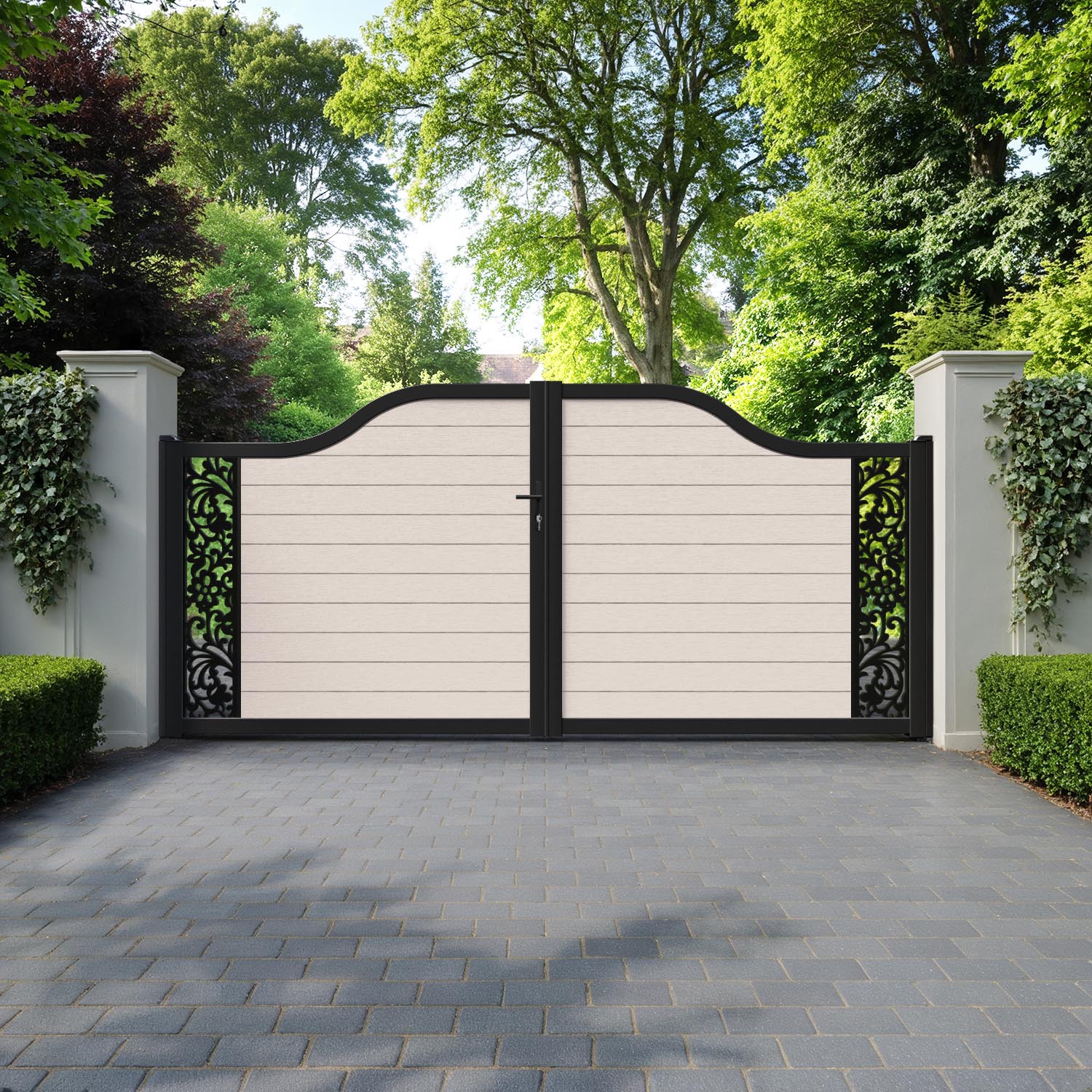 Fusion Eden Curved Top Driveway Gate - Mid Stone - End Screen