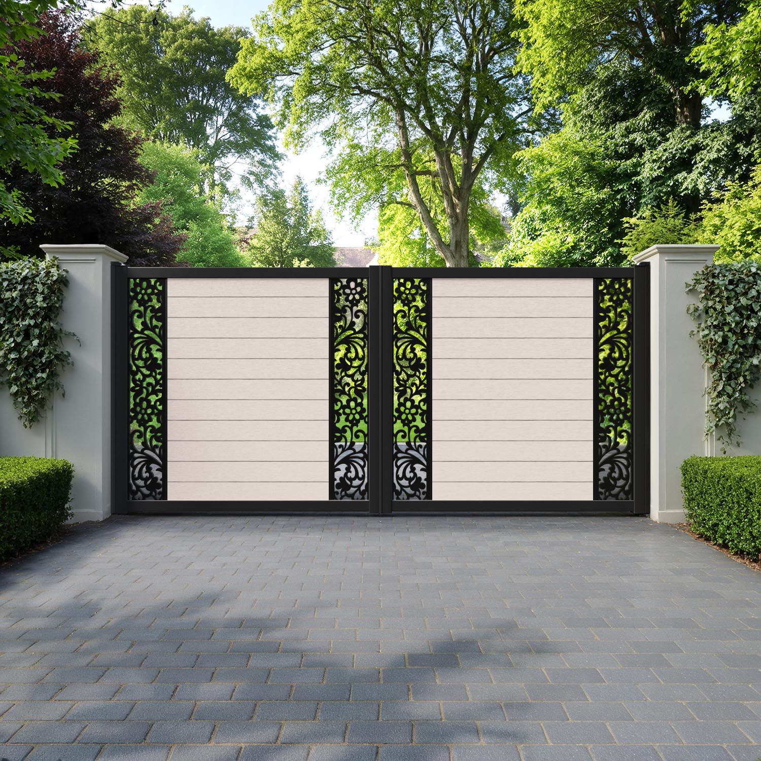 Fusion Eden Straight Top Driveway Gate - Mid Stone - Middle & End Screen