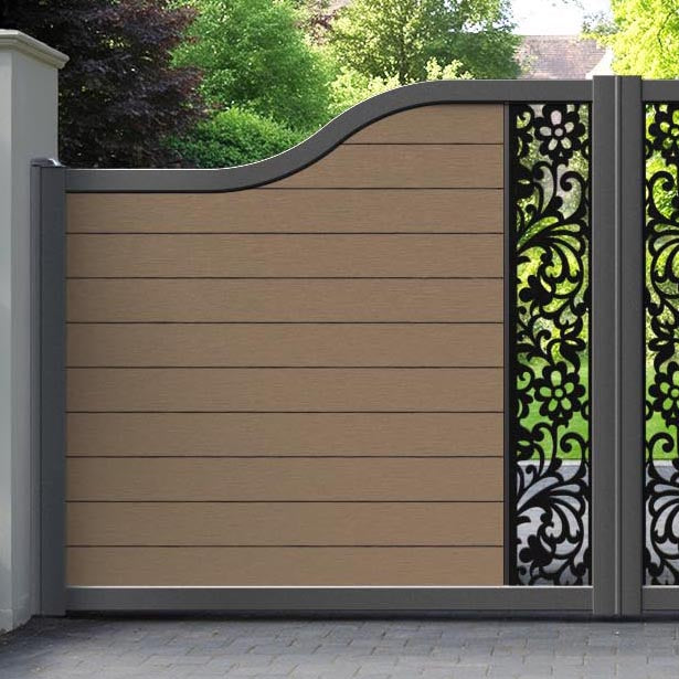 Fusion Eden Curved Top Driveway Gate - Teak - Middle Screen