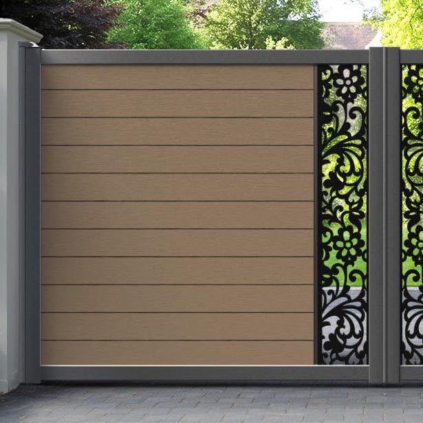 Fusion Eden Straight Top Driveway Gate - Teak - Middle Screen