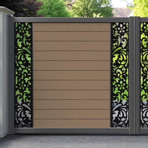 Fusion Eden Straight Top Driveway Gate - Teak - Middle & End Screen