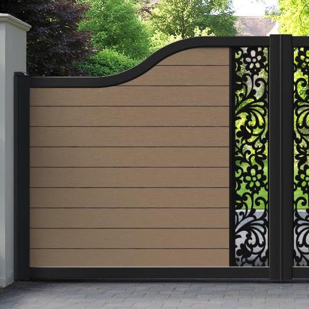 Fusion Eden Curved Top Driveway Gate - Teak - Middle Screen
