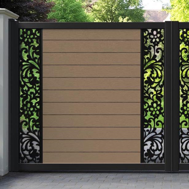 Fusion Eden Straight Top Driveway Gate - Teak - Middle & End Screen