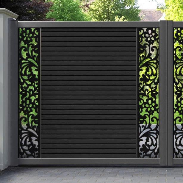Hudson Eden Straight Top Driveway Gate - Black - Middle & End Screen
