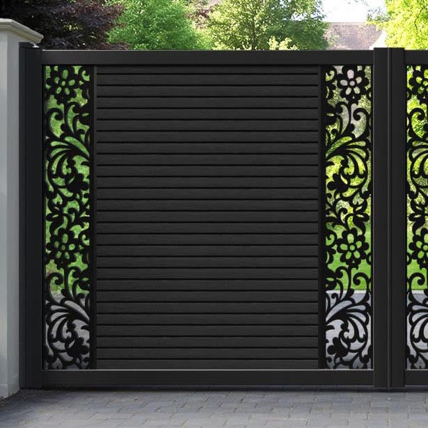 Hudson Eden Straight Top Driveway Gate - Black - Middle & End Screen
