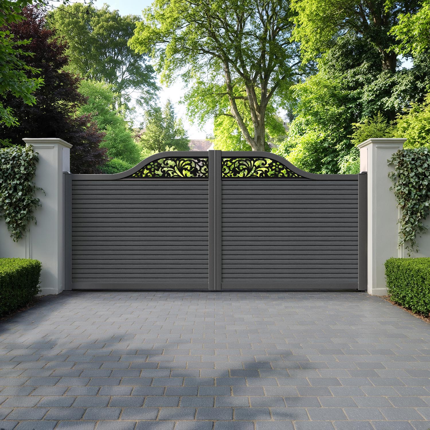Hudson Eden Curved Top Driveway Gate - Dark Grey - Top Screen