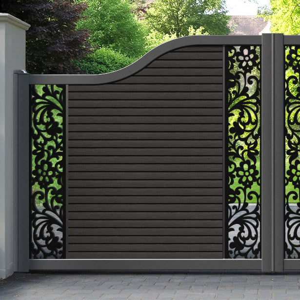 Hudson Eden Curved Top Driveway Gate - Dark Oak - Middle & End Screen
