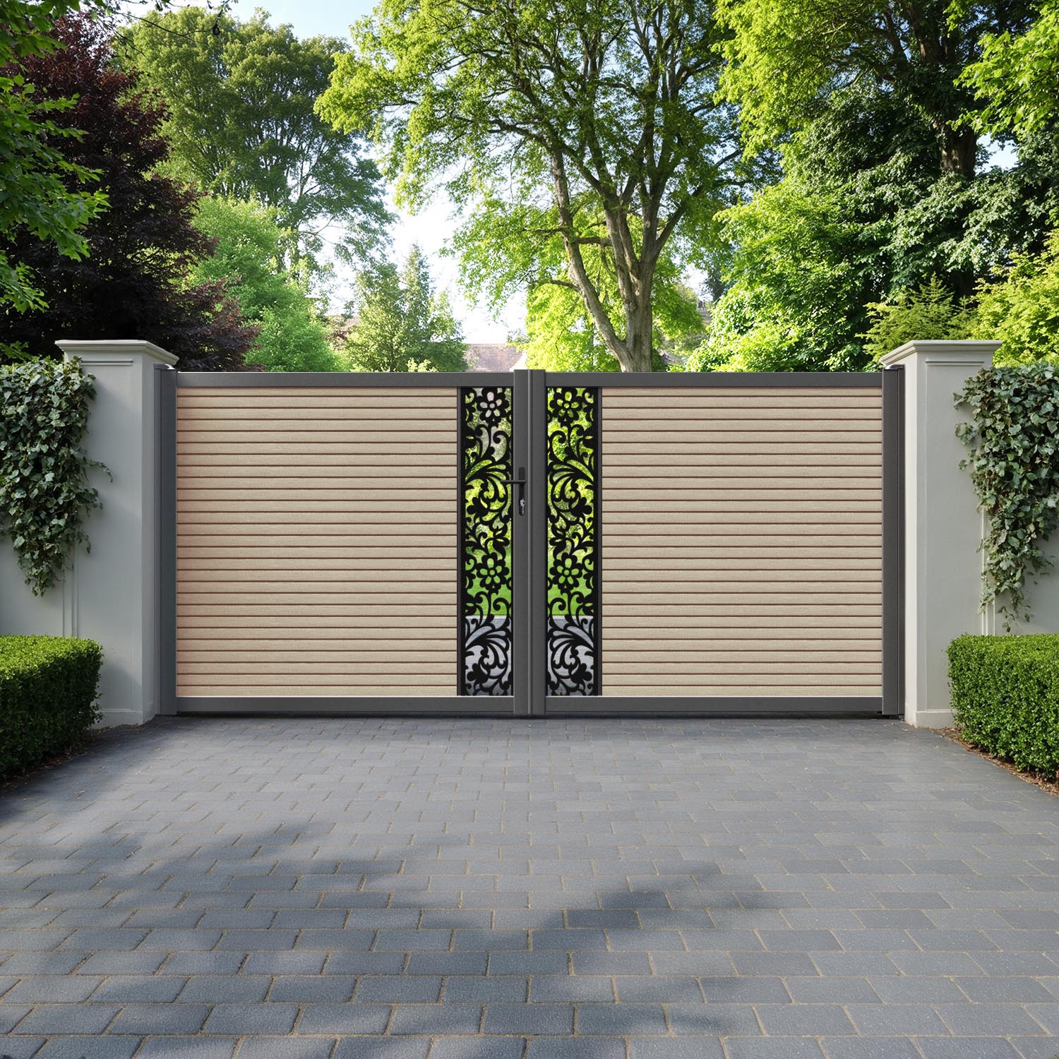 Hudson Eden Straight Top Driveway Gate - Light Oak - Middle Screen
