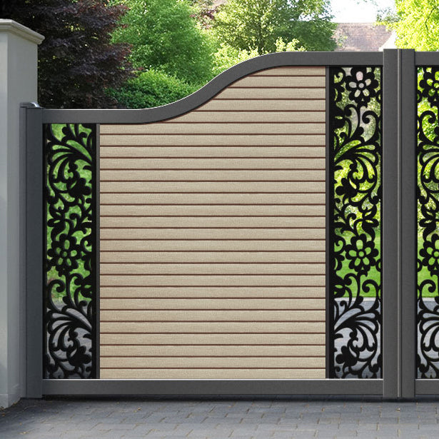 Hudson Eden Curved Top Driveway Gate - Light Oak- Middle & End Screen
