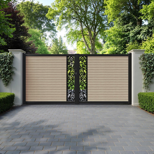 Hudson Eden Straight Top Driveway Gate - Light Oak - Middle Screen