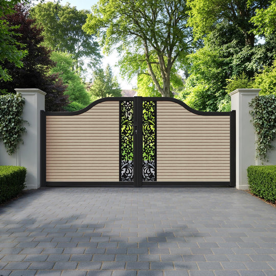 Hudson Eden Curved Top Driveway Gate - Light Oak - Middle Screen
