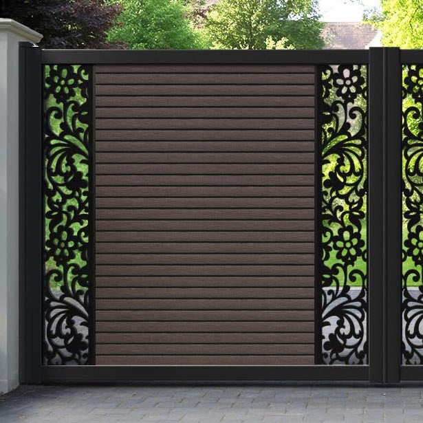 Hudson Eden Straight Top Driveway Gate - Mid Brown - Middle & End Screen
