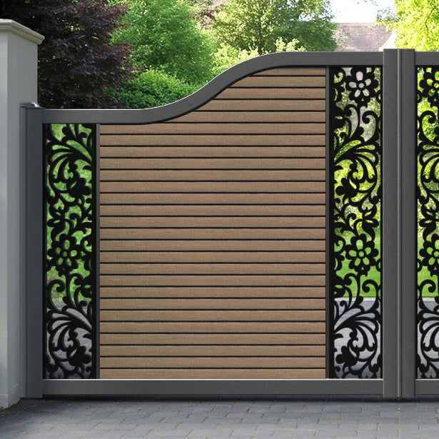 Hudson Eden Curved Top Driveway Gate - Teak - Middle & End Screen
