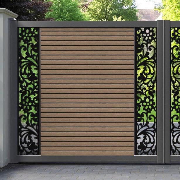 Hudson Eden Straight Top Driveway Gate - Teak - Middle & End Screen