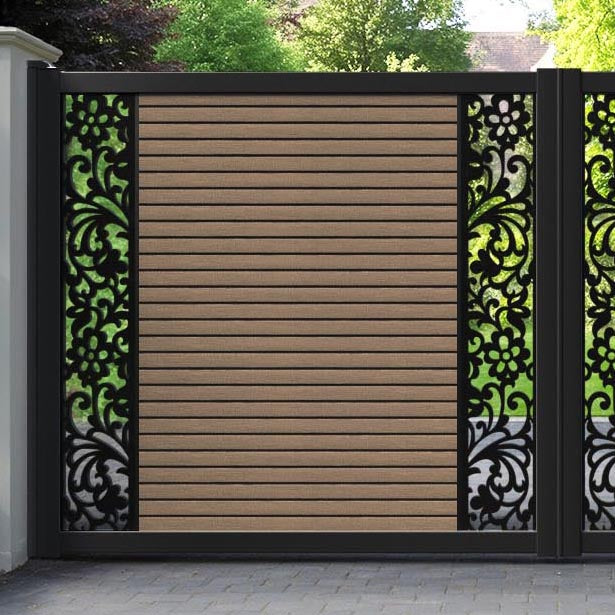 Hudson Eden Straight Top Driveway Gate - Teak - Middle & End Screen