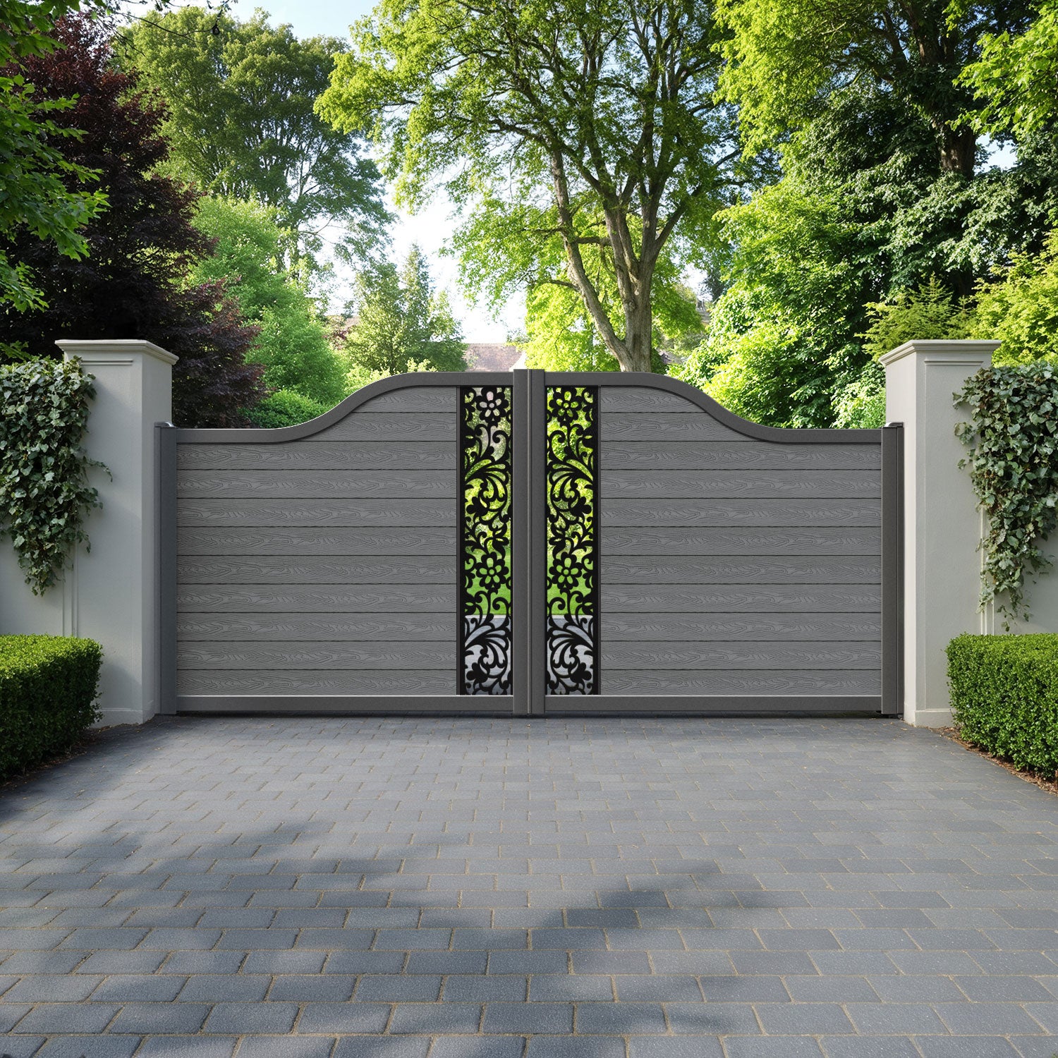 Classic Eden Curved Top Driveway Gate - Mid Grey - Middle Screen