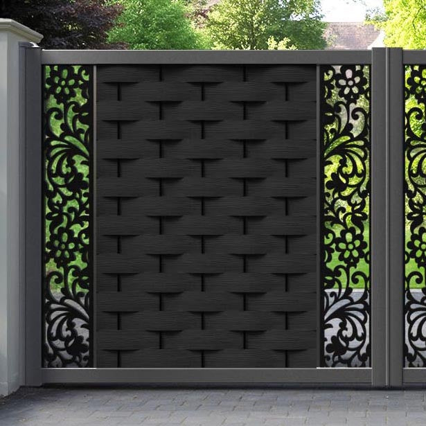 Ripple Eden Straight Top Driveway Gate - Black - Middle & End Screen