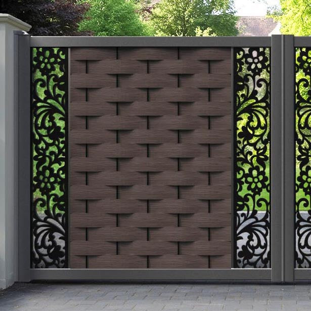 Ripple Eden Straight Top Driveway Gate - Mid Brown - Middle & End Screen