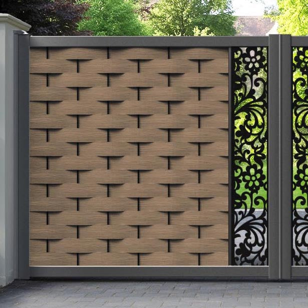 Ripple Eden Straight Top Driveway Gate - Teak - Middle Screen