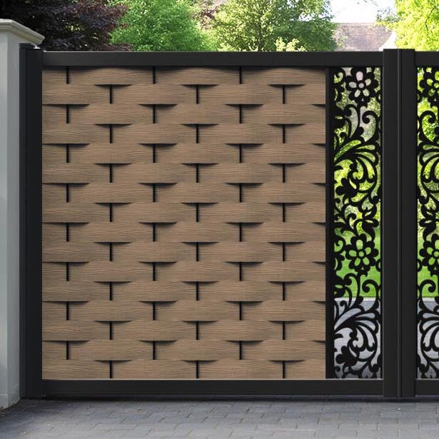 Ripple Eden Straight Top Driveway Gate - Teak - Middle Screen