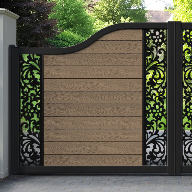Classic Eden Curved Top Driveway Gate - Teak - Middle & End Screen