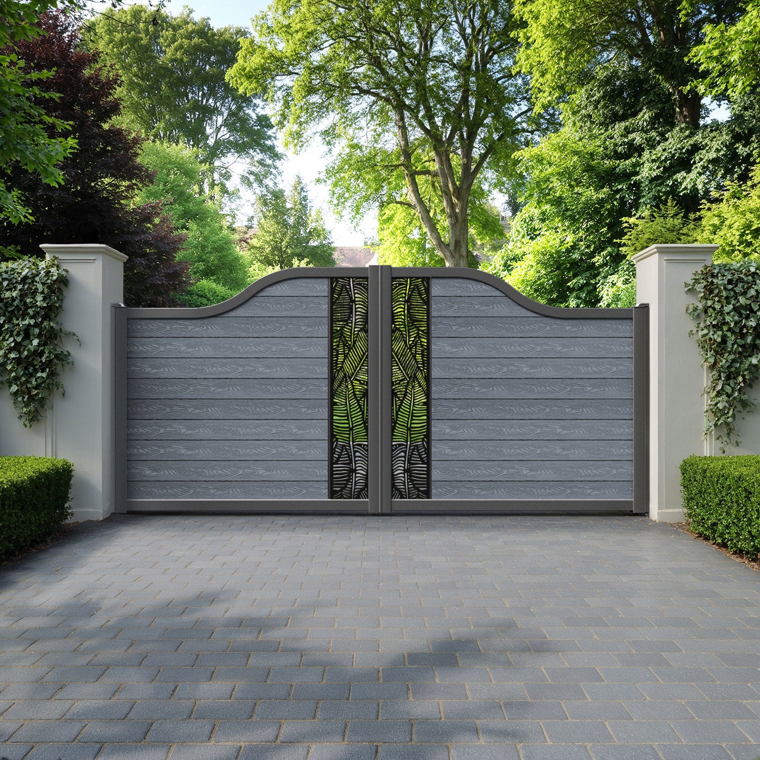 Classic Feather Curved Top Driveway Gate - Anthracite - Middle Screen