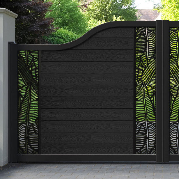 Classic Feather Curved Top Driveway Gate - Black - Middle & End Screen